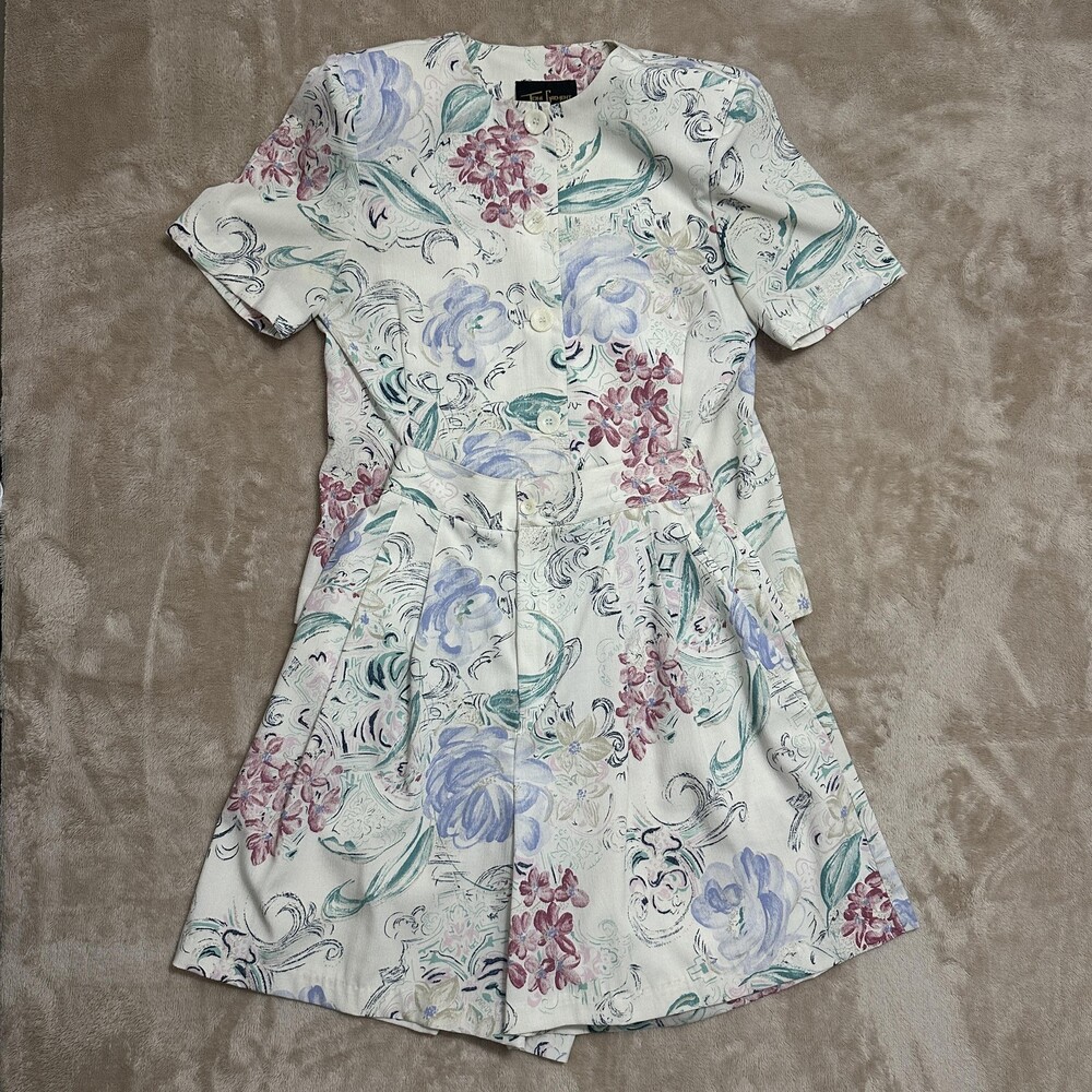 VINTAGE Toni Garment for CC MAGIC Shirt Shorts Set Womens Small/8 Floral USA